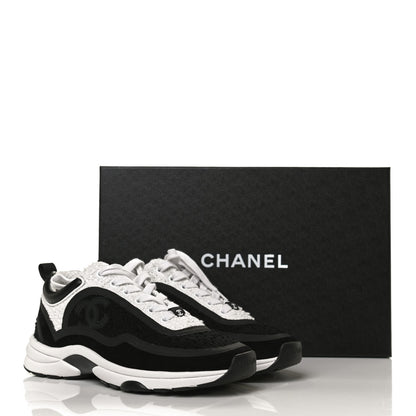 Chanel Tweed Suede Calfskin CC Sneakers 37 Black White 11 of 11