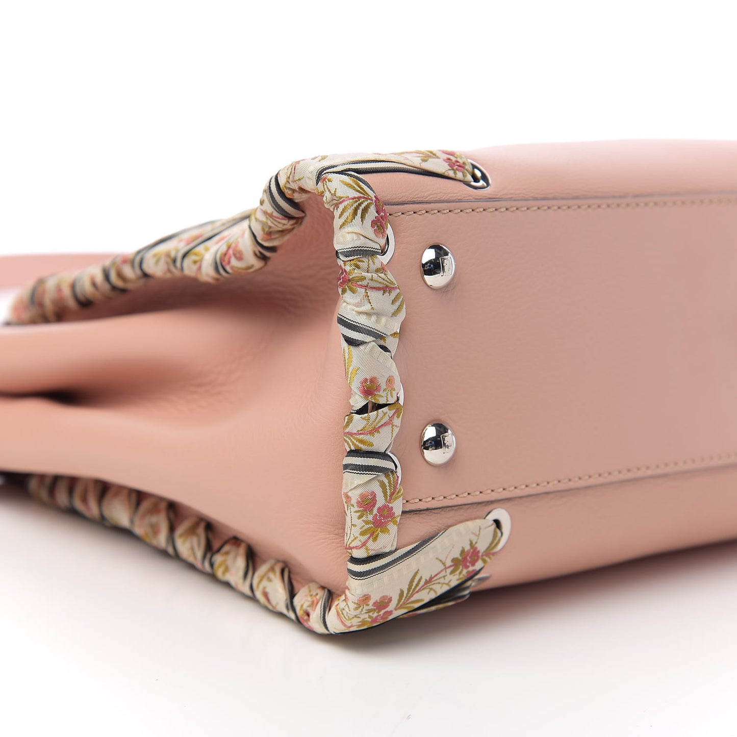 Vitello Seta Shiny Nappa Ribbon Lace Up Floral Medium Peekaboo Iconic Satchel Baby Pink Multicolor