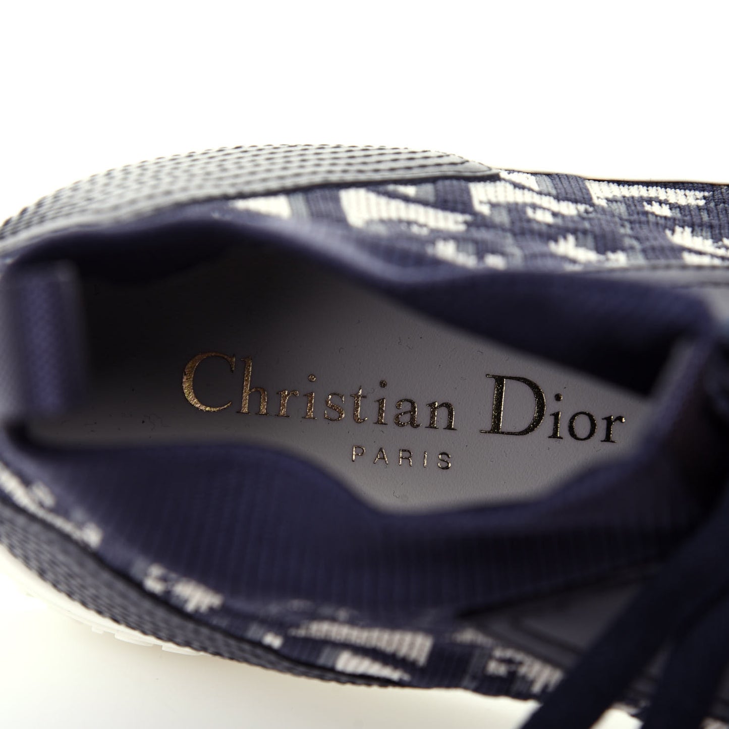 Technical Knit Calfskin Oblique Womens Walk'n Dior Mid Top Sneakers 38 Deep Blue