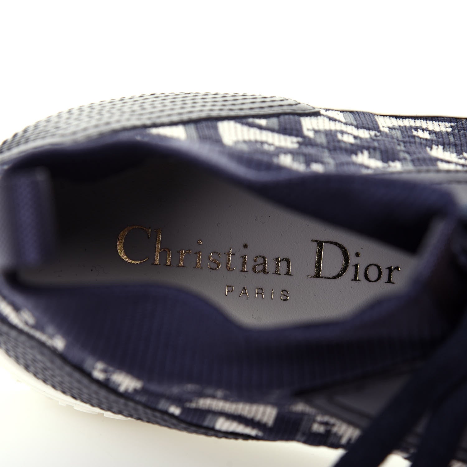 Christian Dior Technical Knit Calfskin Oblique Womens Walk'n Dior Mid Top Sneakers 38 Deep Blue 8 of 11