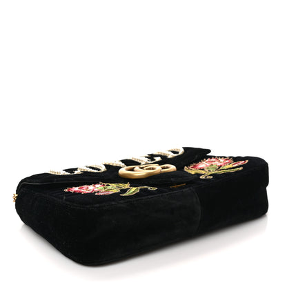 Gucci Velvet Matelasse Loved Embroidered Medium GG Marmont Shoulder Bag Black 4 of 9