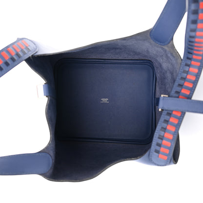 Hermes Epsom Tressage De Cuir Picotin Lock 22 MM Bleu Encre Brique Black 5 of 17