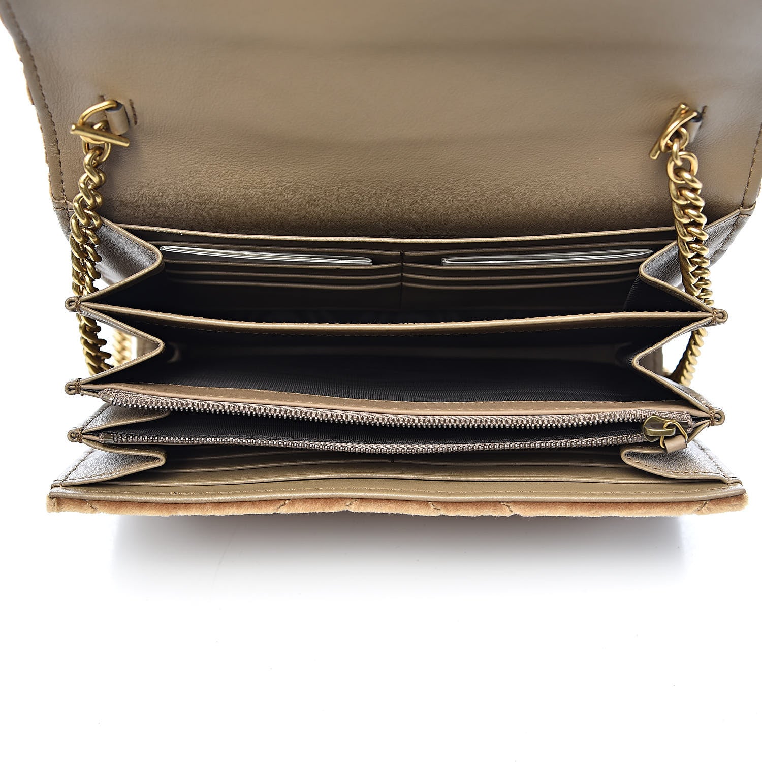Gucci Velvet Matelasse GG Marmont Chain Wallet Taupe 5 of 12