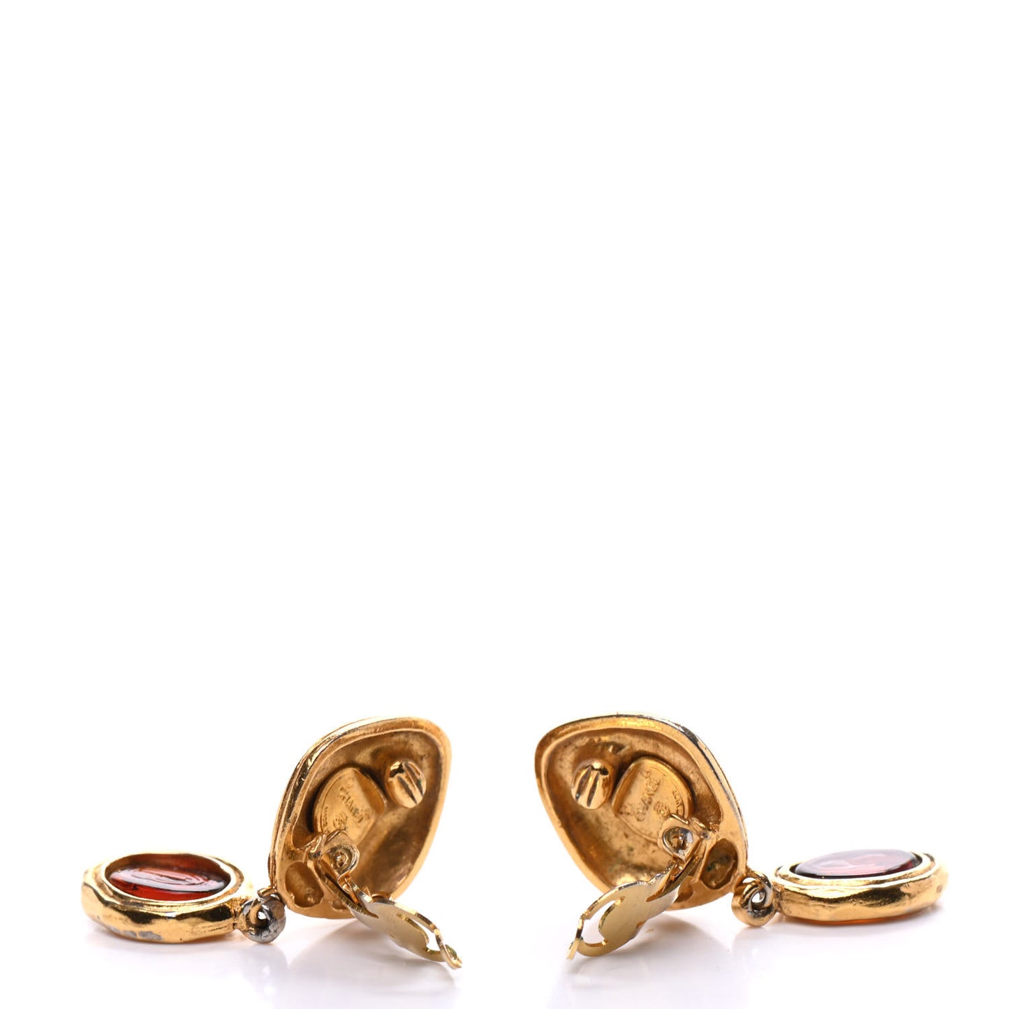 Metal Resin Clip On Drop Earrings Gold