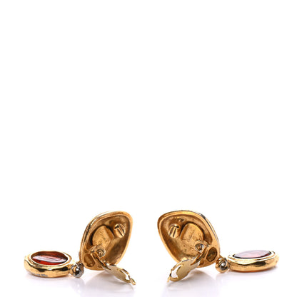 Chanel Metal Resin Clip On Drop Earrings Gold 3 of 4