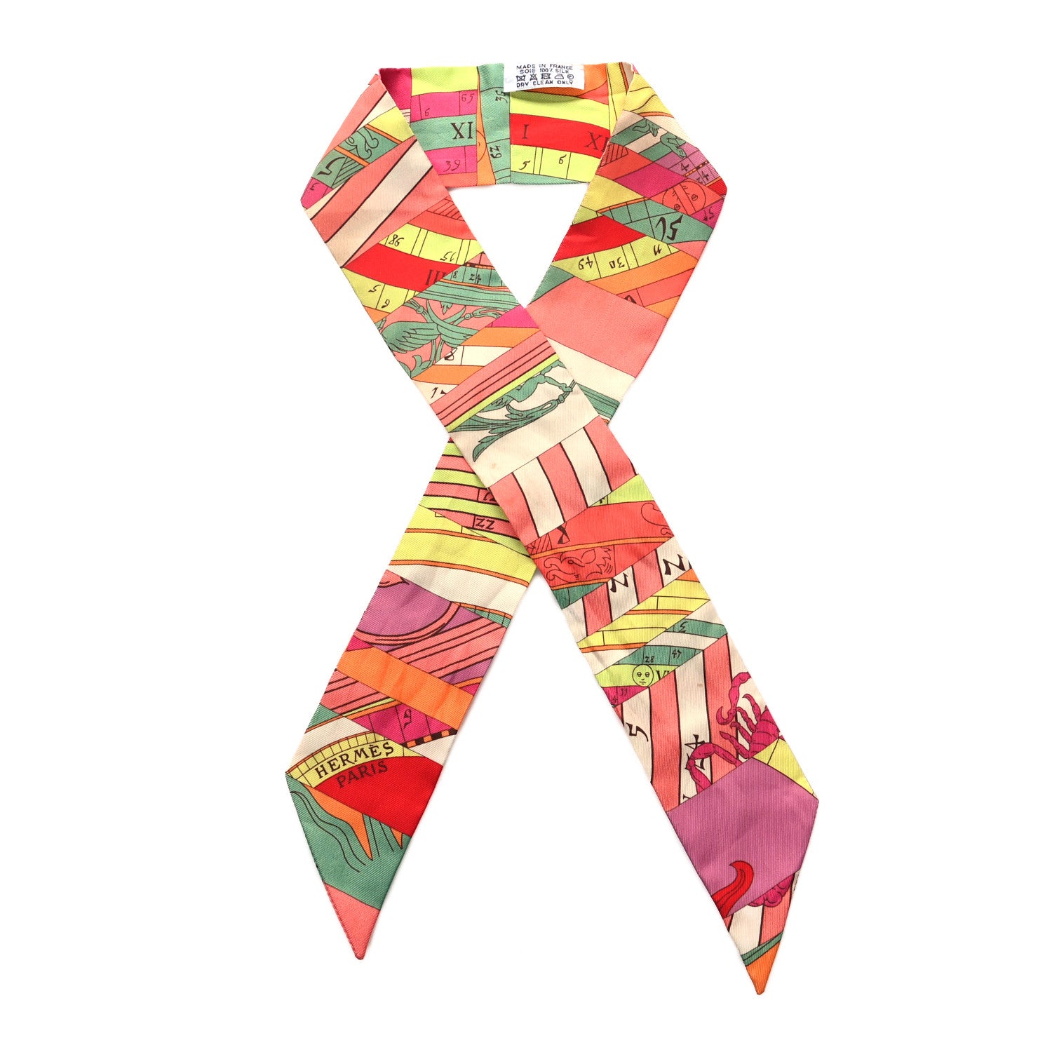 Hermes Silk Astrologie Nouvelle Twilly Rose Corail Vert Fluo 1 of 4