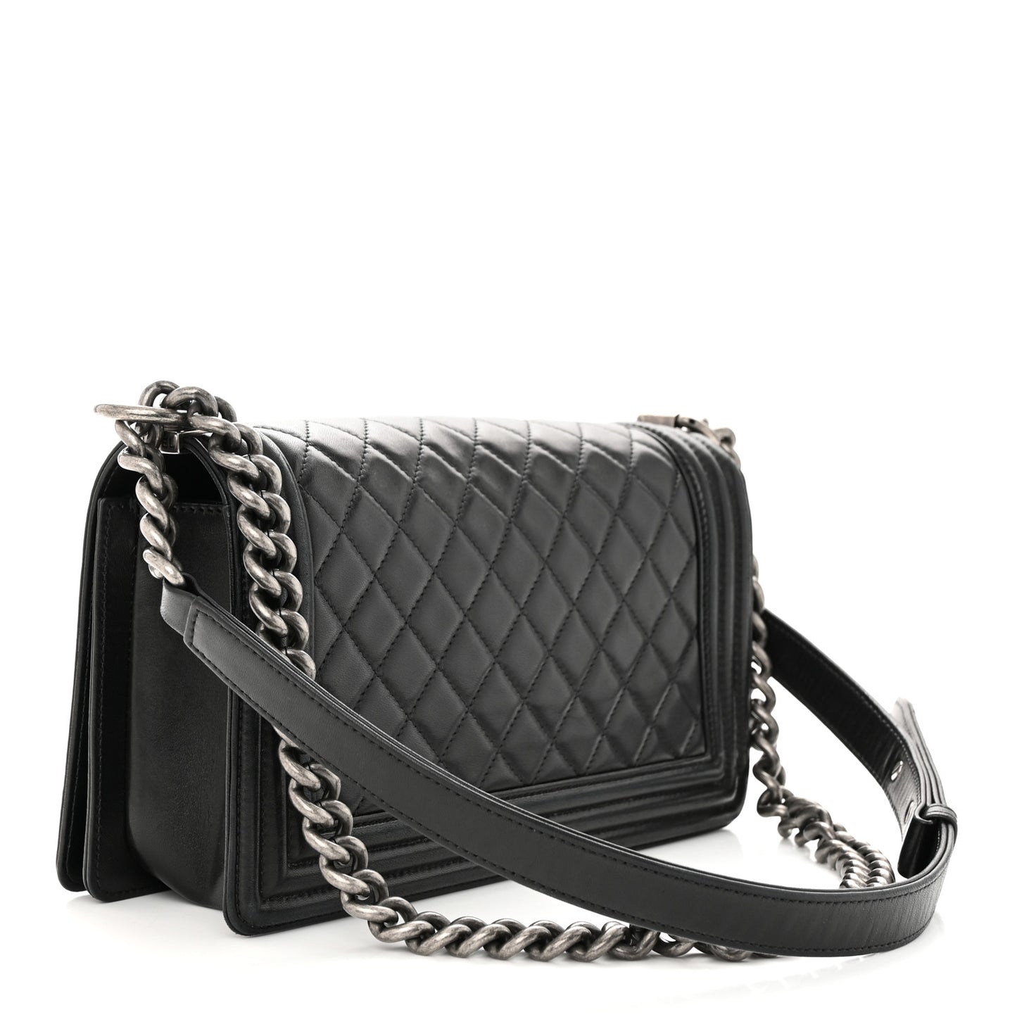 Lambskin Quilted Medium Boy Flap Black