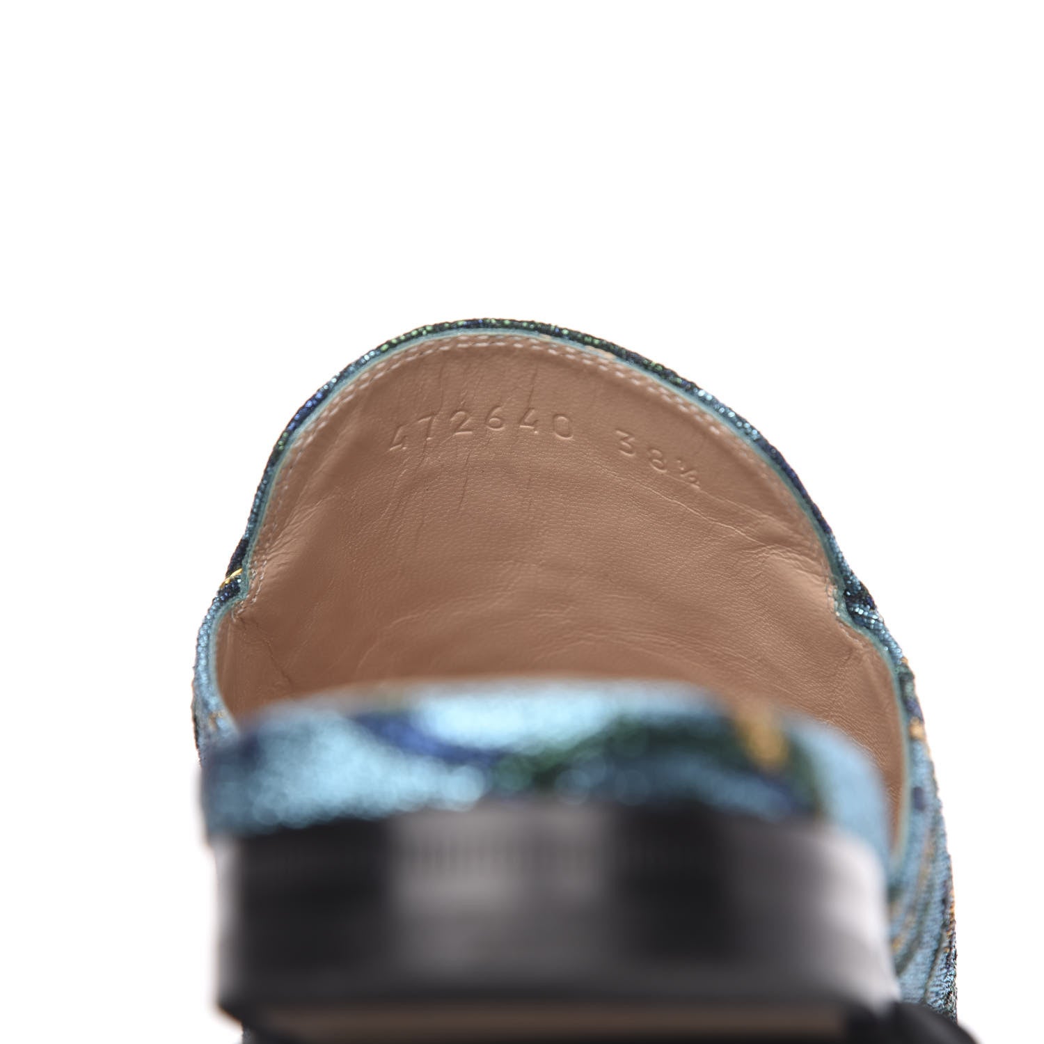 Gucci Iridescent Brocade Womens Princetown Slippers 38.5 Azure Multicolor Oro 8 of 9
