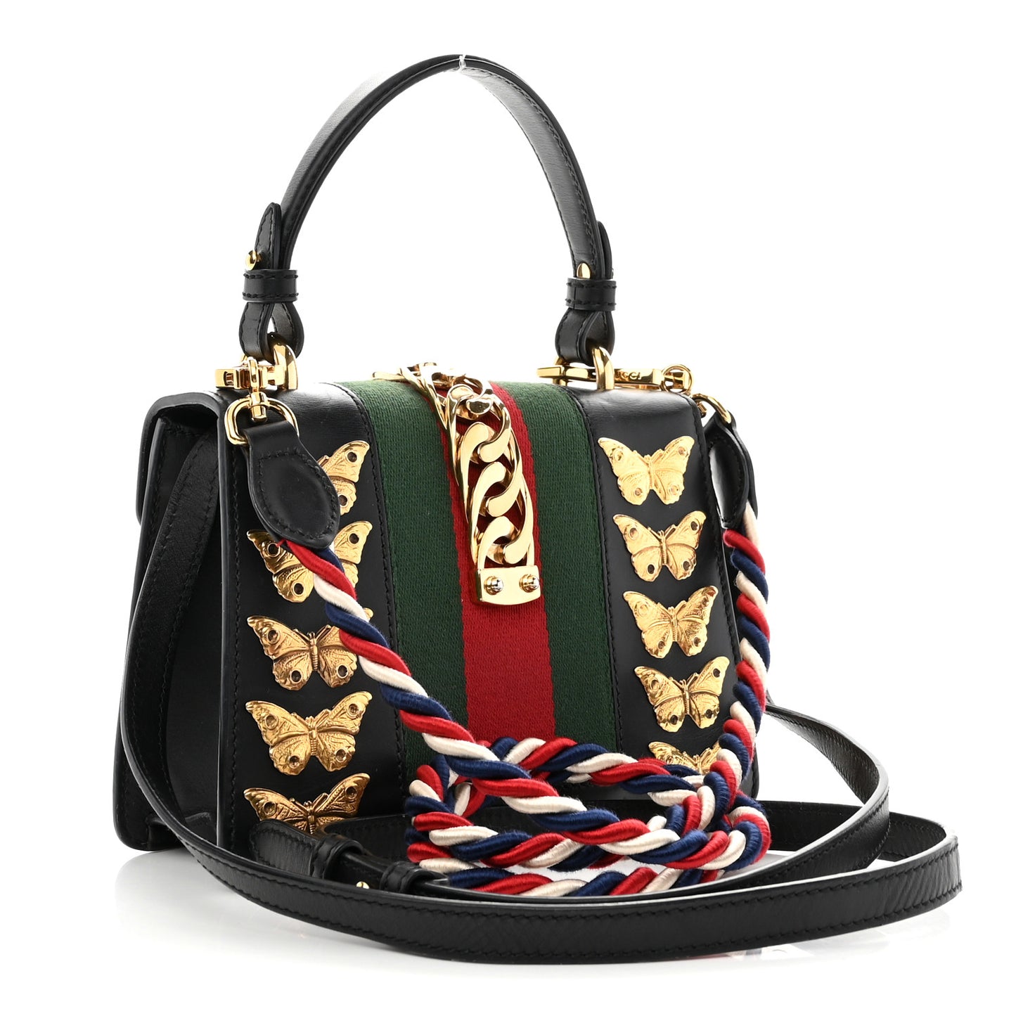 Calfskin Animal Studs Mini Sylvie Top Handle Bag Black