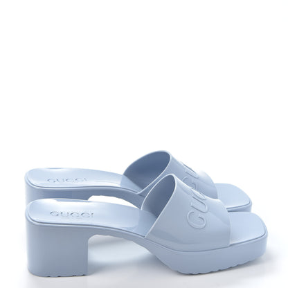Gucci Rubber Gucci Logo Womens Platform 20/60mm Slide Sandals 38 Porcelain Light Blue 4 of 9