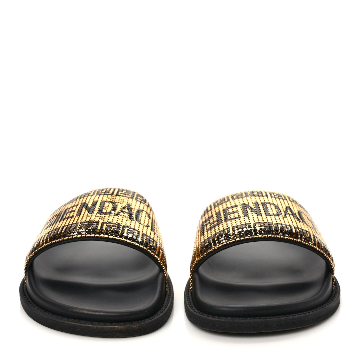 Versace X FENDI Metal Chainmail Mesh Pool Slides 38 Gold Black 2 of 8