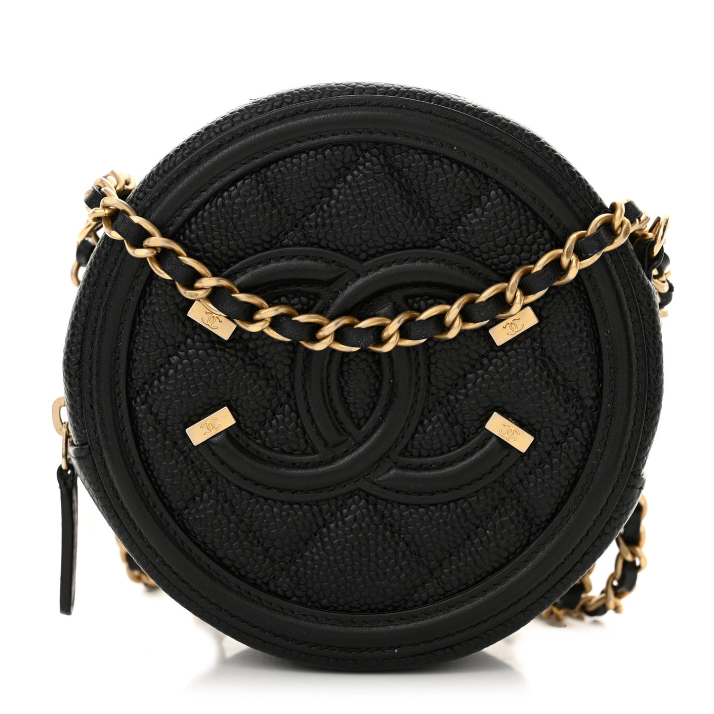 Caviar Quilted Round Filigree Crossbody Black