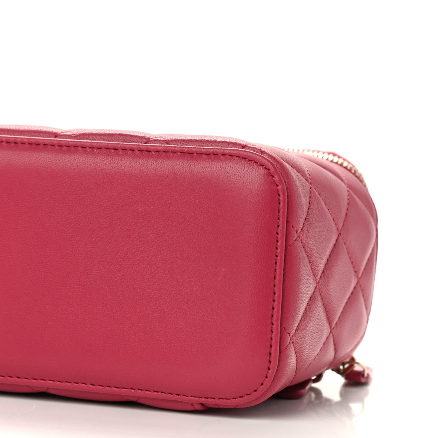 Lambskin Quilted Small Top Handle Vanity Case With Chain Dark Pink