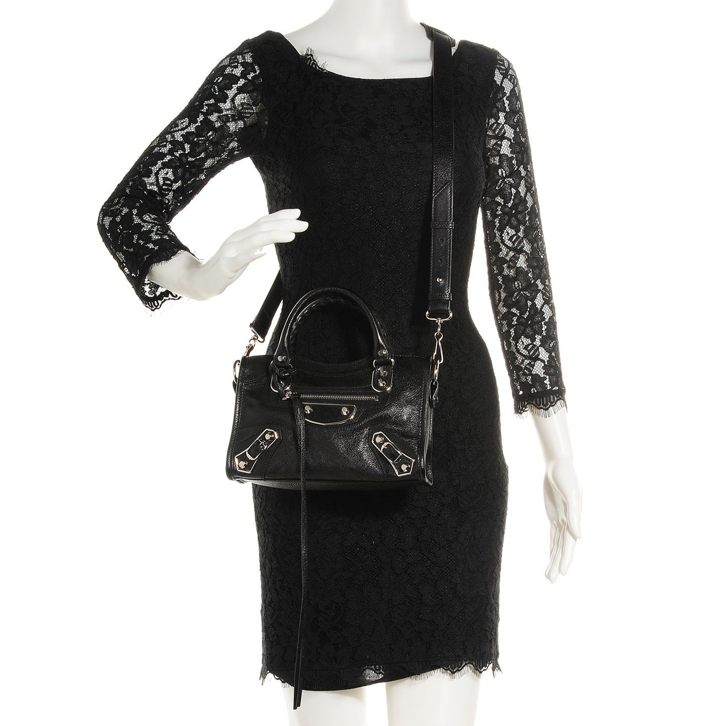 Chevre Silver Metallic Edge Hardware Mini City Black