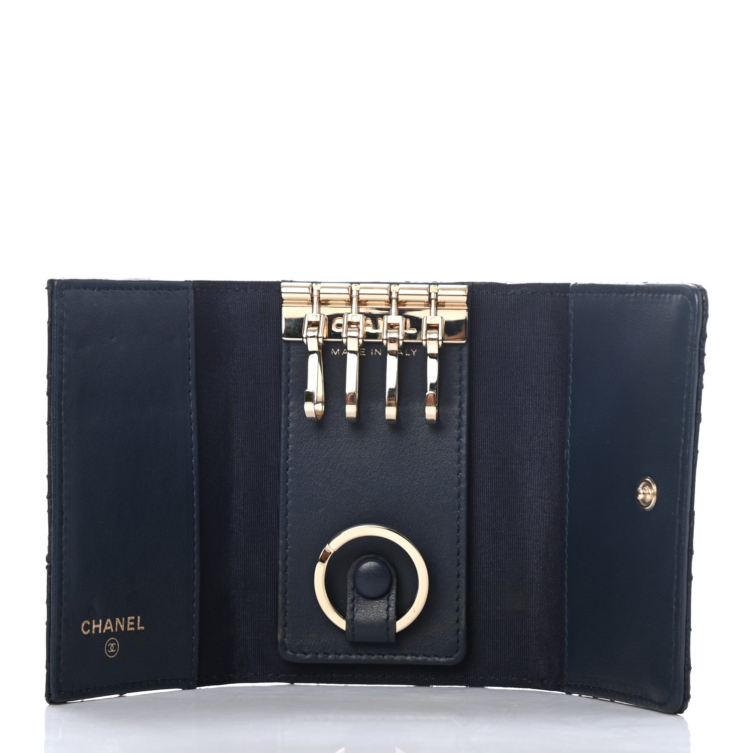 Chanel Lambskin Camellia Embossed 4 Key Holder Navy 5 of 8