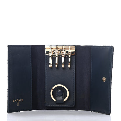 Chanel Lambskin Camellia Embossed 4 Key Holder Navy 5 of 8