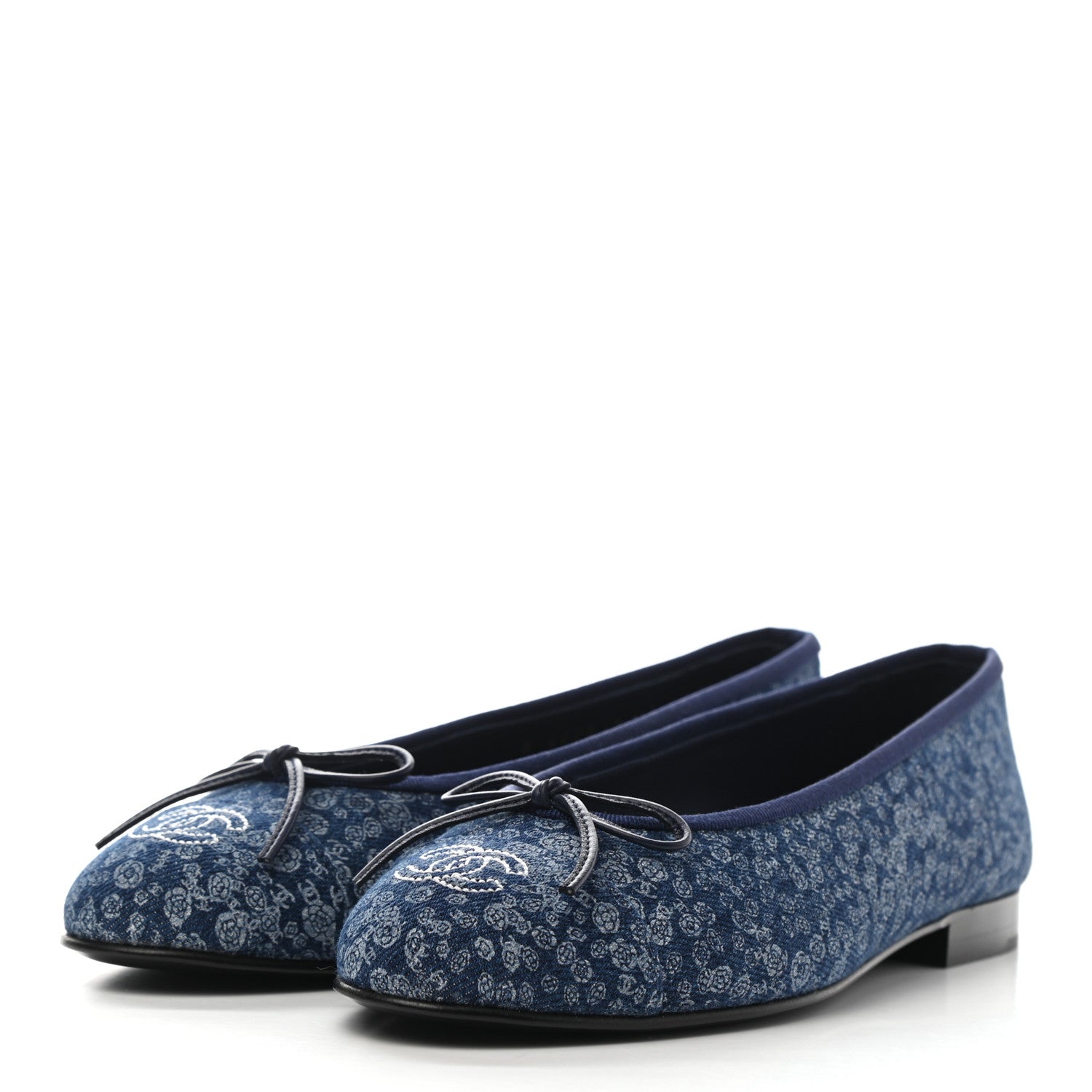 Chanel Denim Camellia Print Ballerina Flats 38 Dark Blue 3 of 11