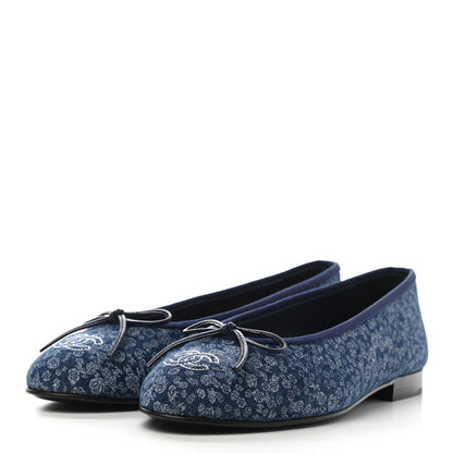 Chanel Denim Camellia Print Ballerina Flats 38 Dark Blue 3 of 11
