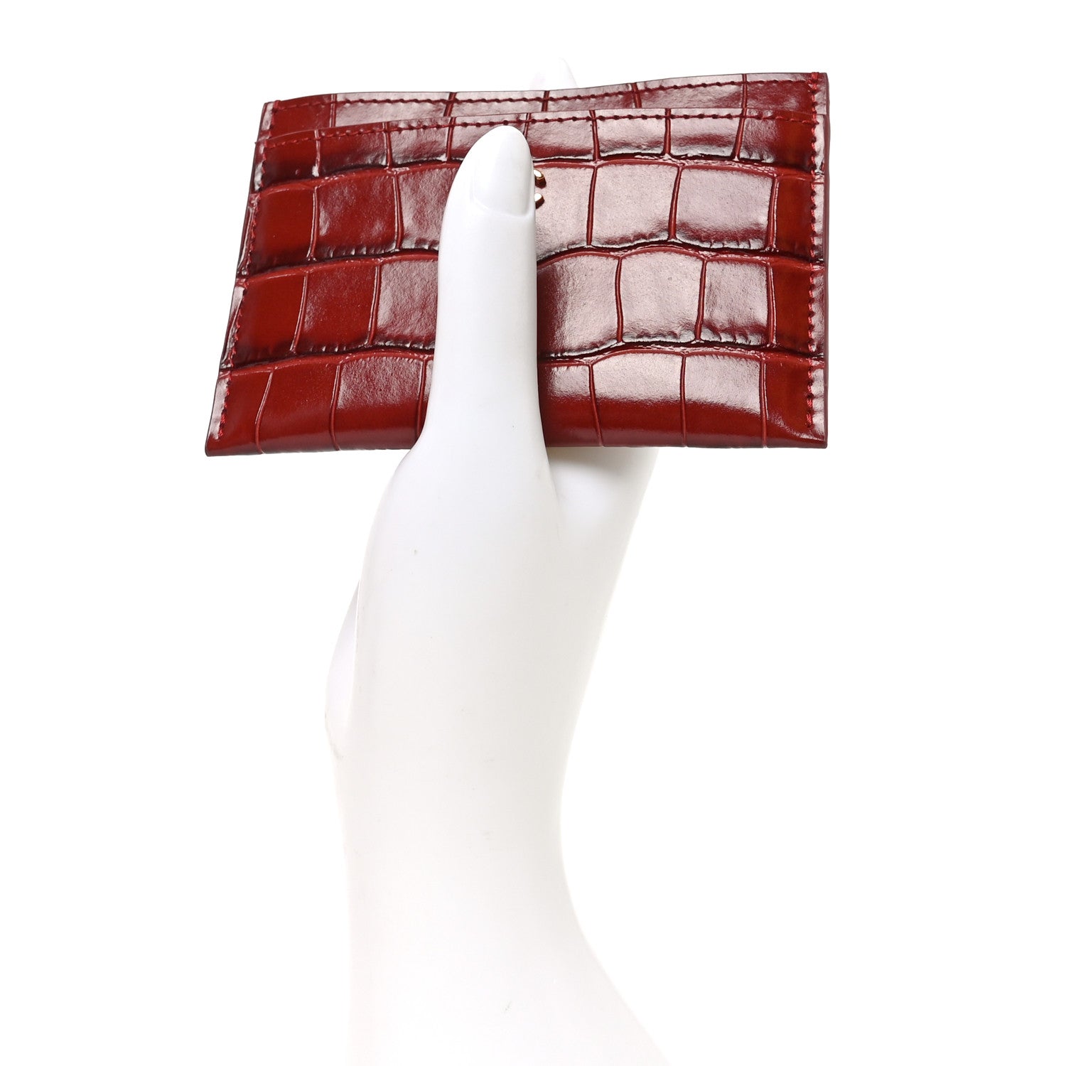 Chanel Calfskin Crocodile Embossed Crococo Card Holder Burgundy 2 of 8