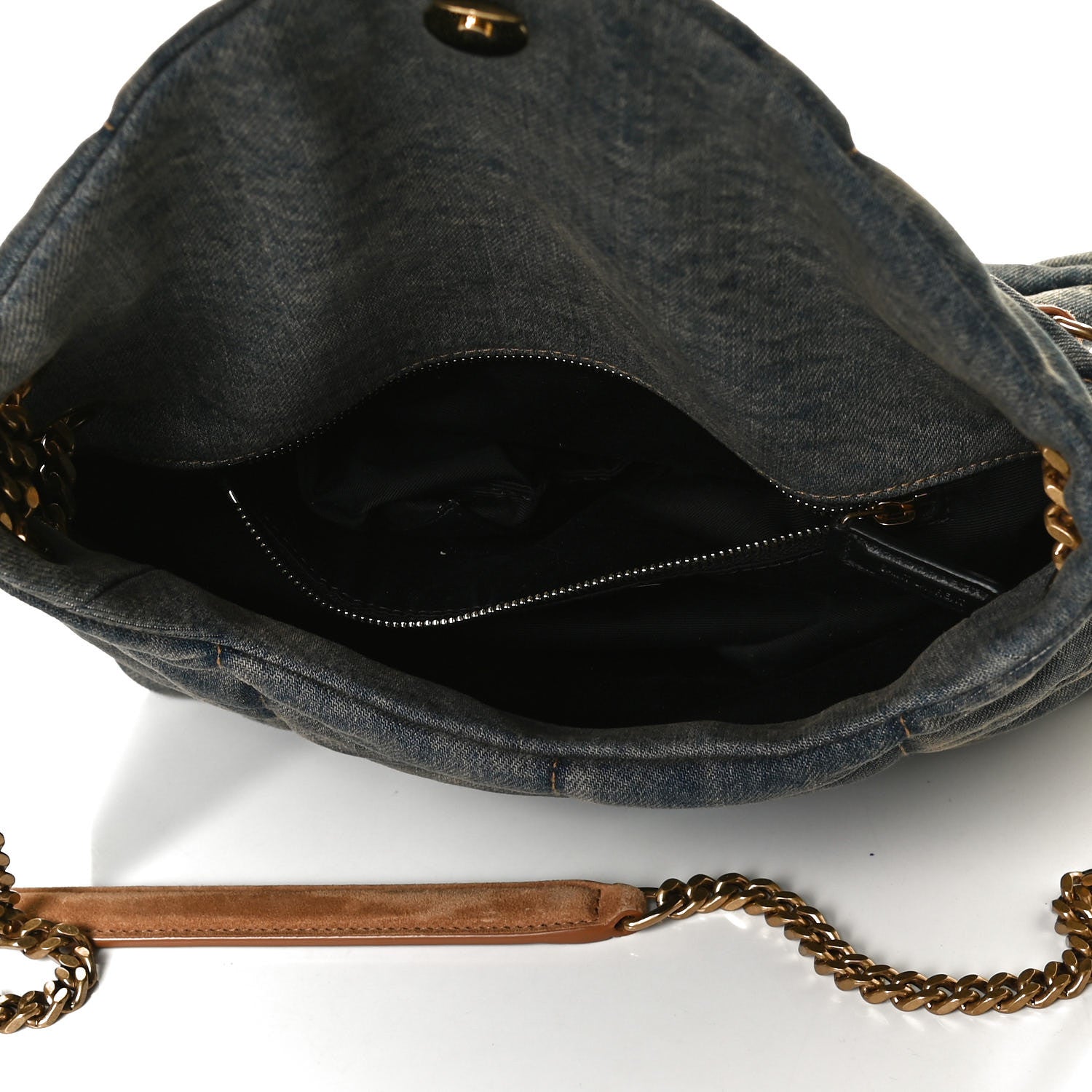 Saint Laurent Denim Quilted Small Loulou Puffer Monogram Chain Satchel Blue Cinnamon 9 of 23