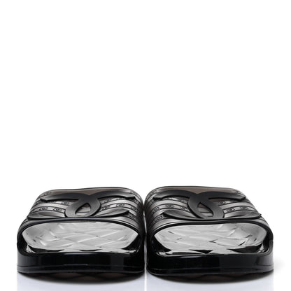 Chanel PVC Transparent CC Flat Slide Sandals 40 Black 2 of 4