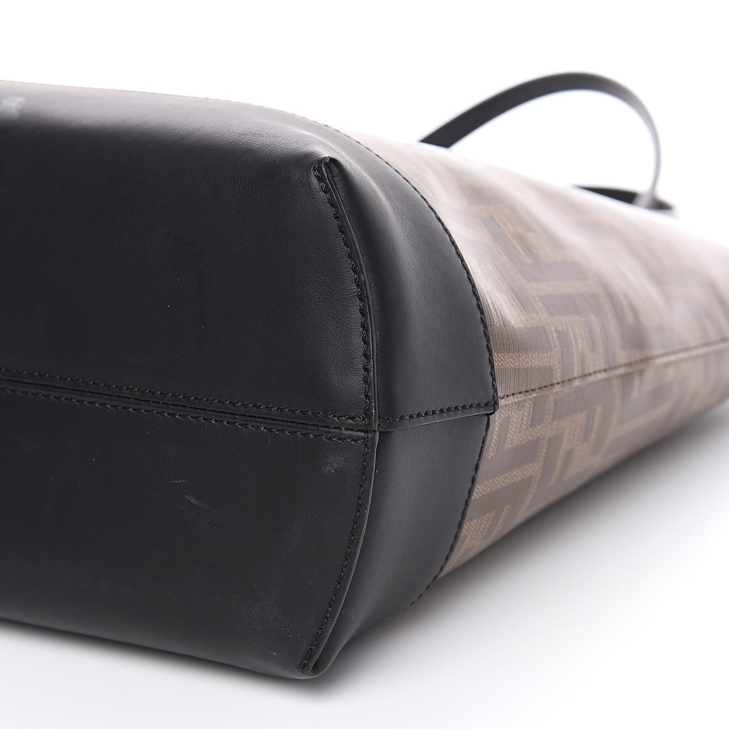 Fendi Glazed Fabric Vitello Century FF 1974 Stamp Patch Shopping Tote Mogano Panna Black 8 of 10