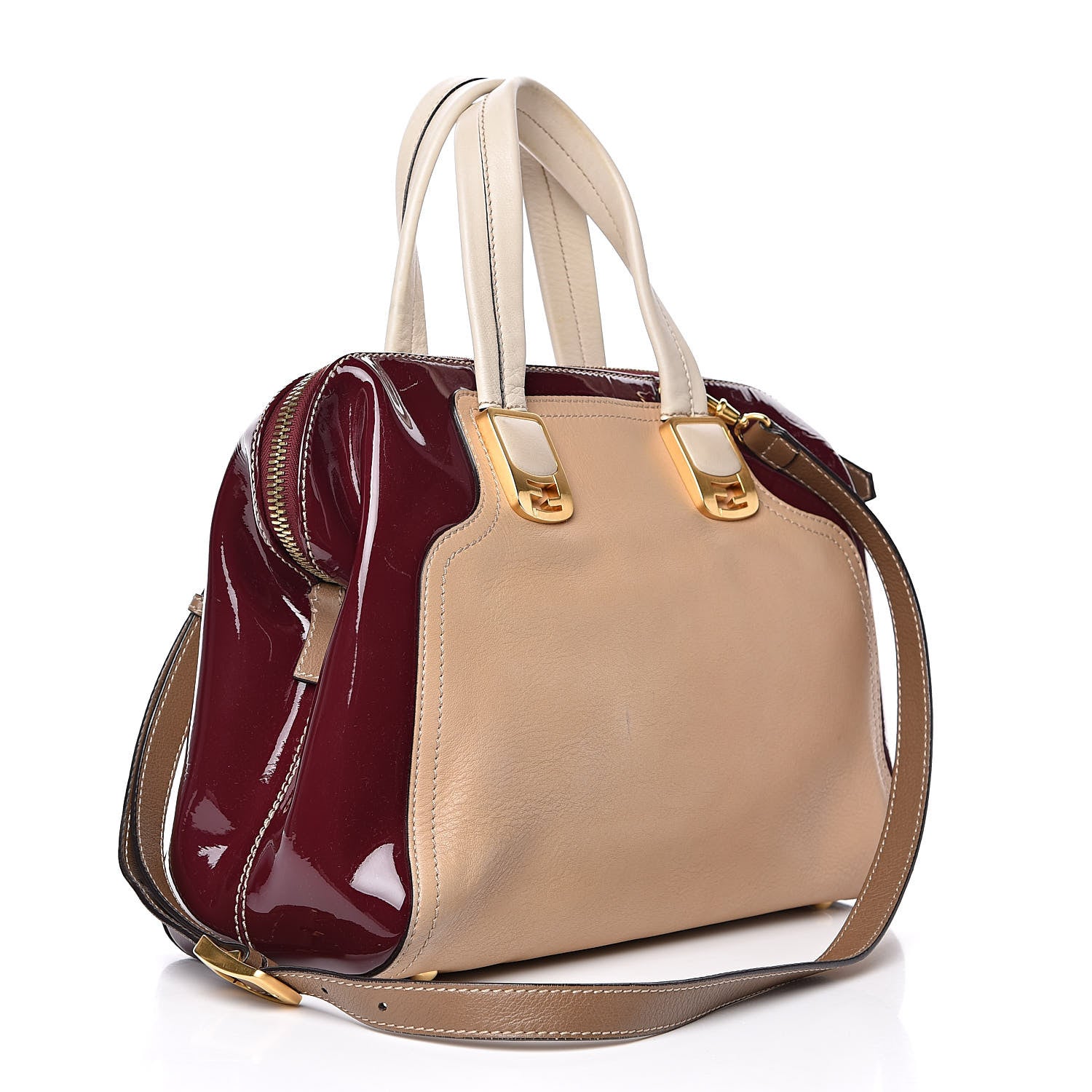 Fendi Calfskin Patent Small Chameleon Tote Cognac Bordeaux 3 of 12