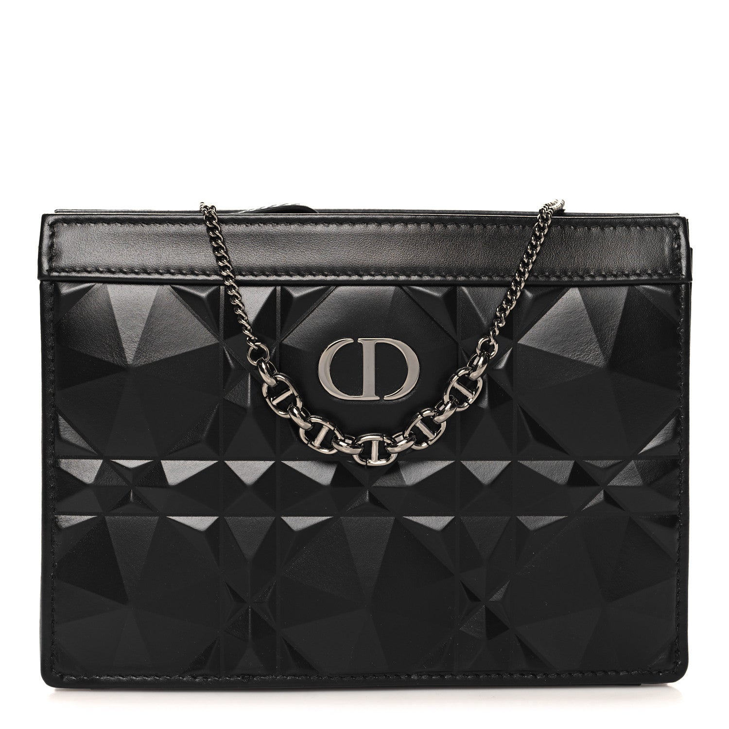 Christian Dior Calfskin Macrocannage Diamond Caro Zipped Pouch With Chain Black 1 of 9