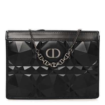 Christian Dior Calfskin Macrocannage Diamond Caro Zipped Pouch With Chain Black 1 of 9