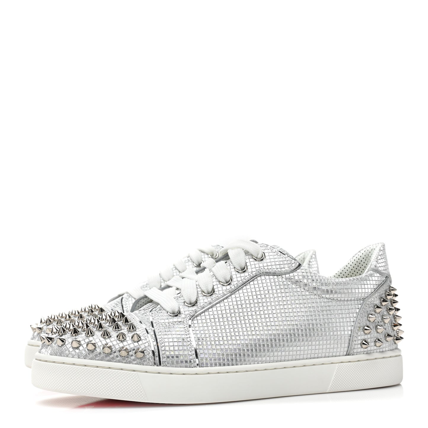 Glitter Metallic Calfskin Spikes Vieira 2 Flat Sneakers 40 Silver
