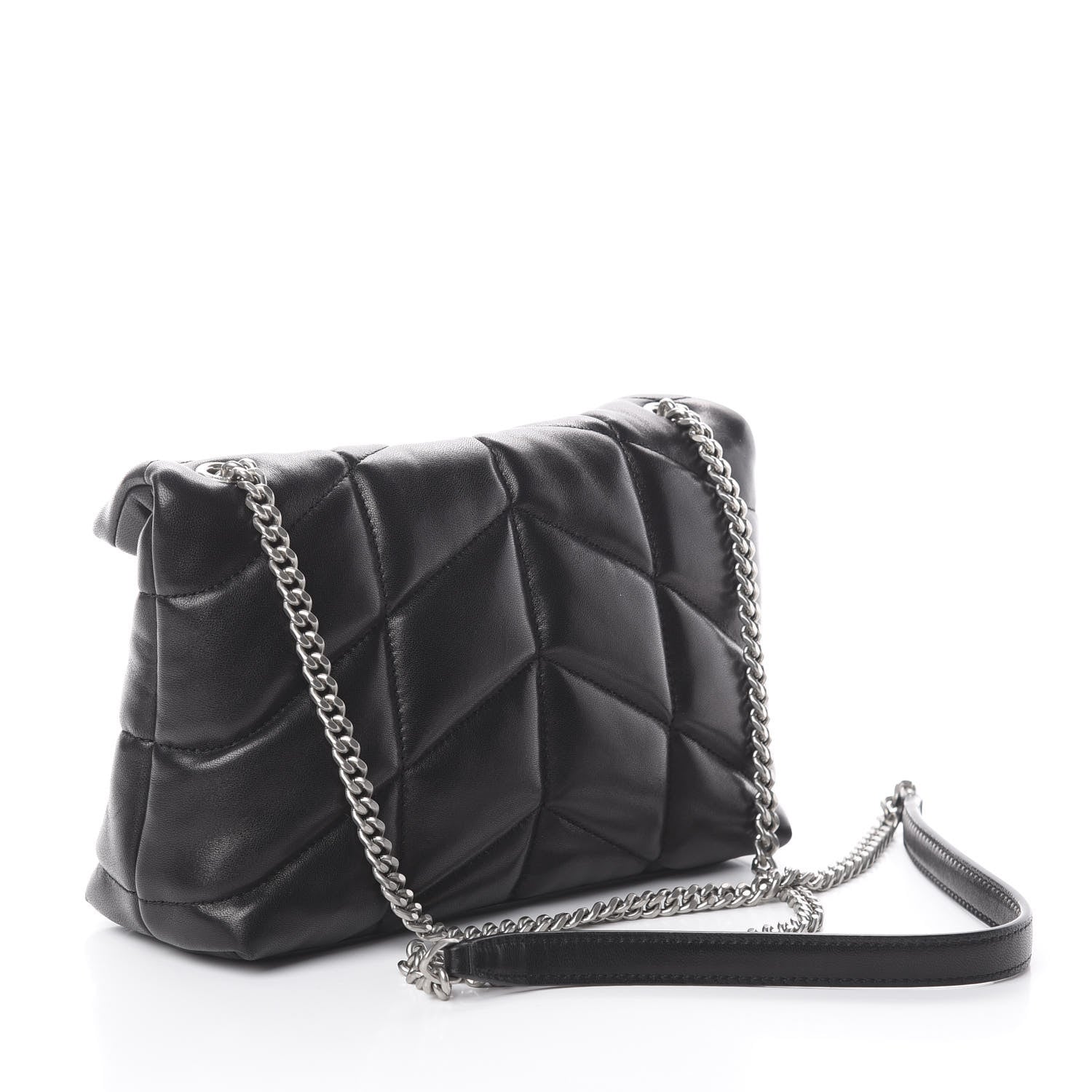 Saint Laurent Lambskin Quilted Toy Loulou Puffer Monogram Chain Satchel Black 2 of 7