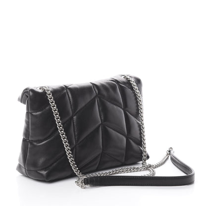 Saint Laurent Lambskin Quilted Toy Loulou Puffer Monogram Chain Satchel Black 2 of 7