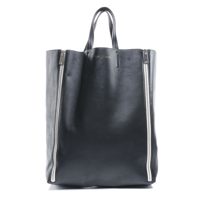 Celine Lambskin Vertical Zip Gusset Cabas Black White 4 of 9