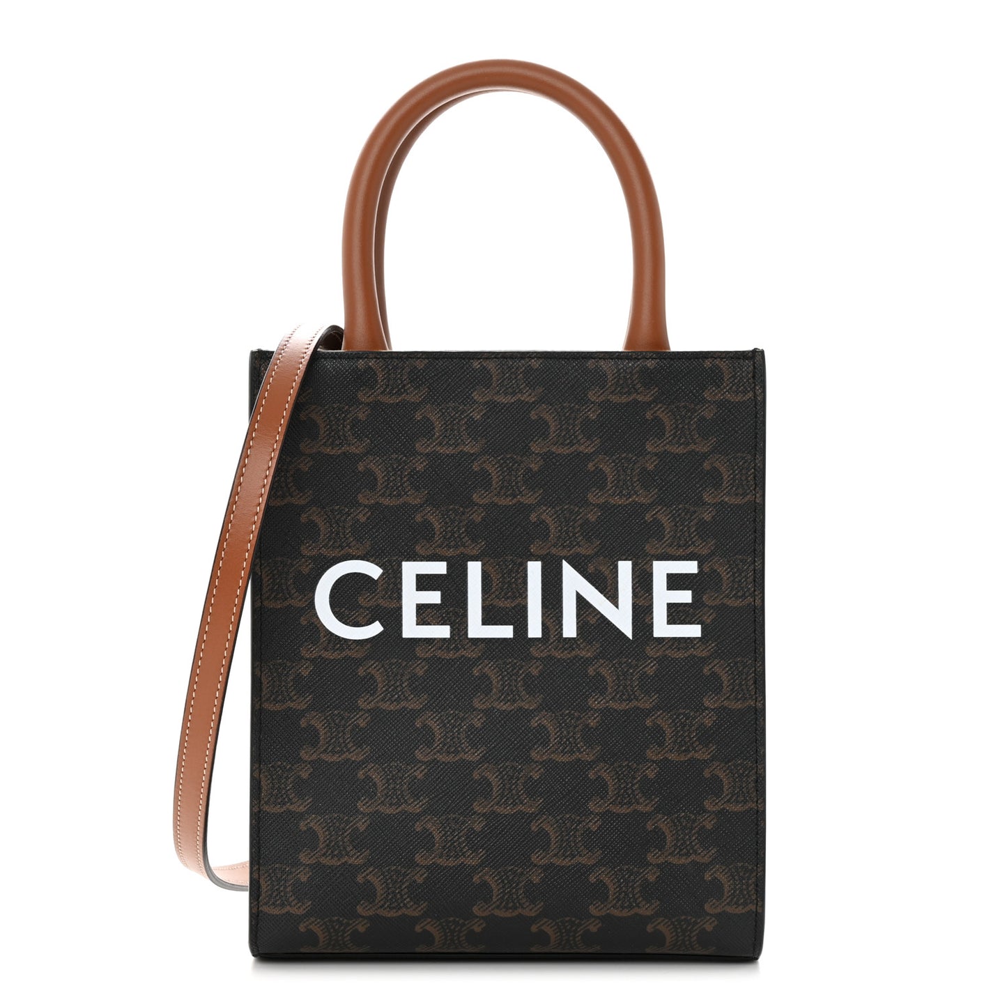 Triomphe Canvas Calfskin Mini Vertical Cabas Tan