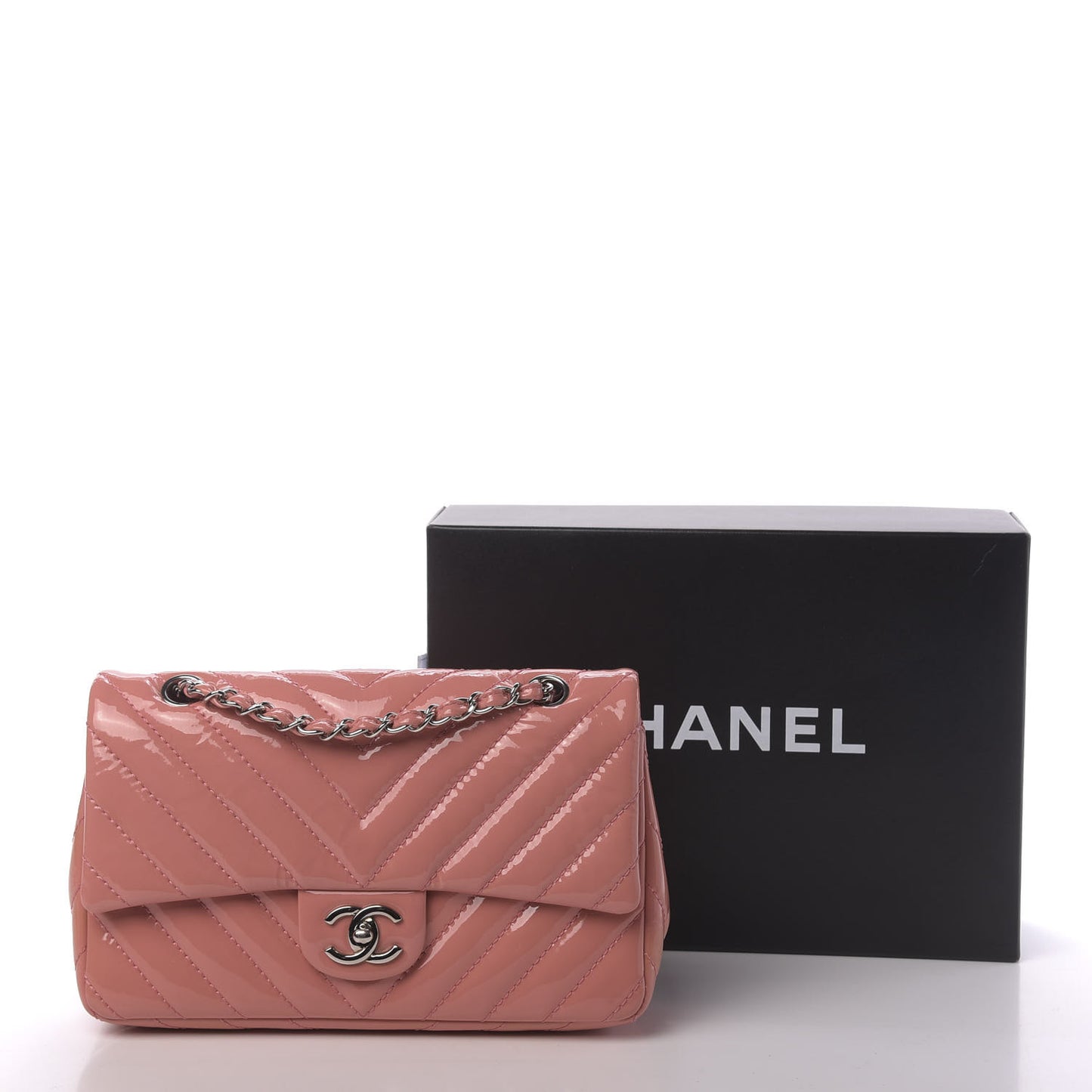 Patent Chevron Quilted Medium Single Flap Pink
