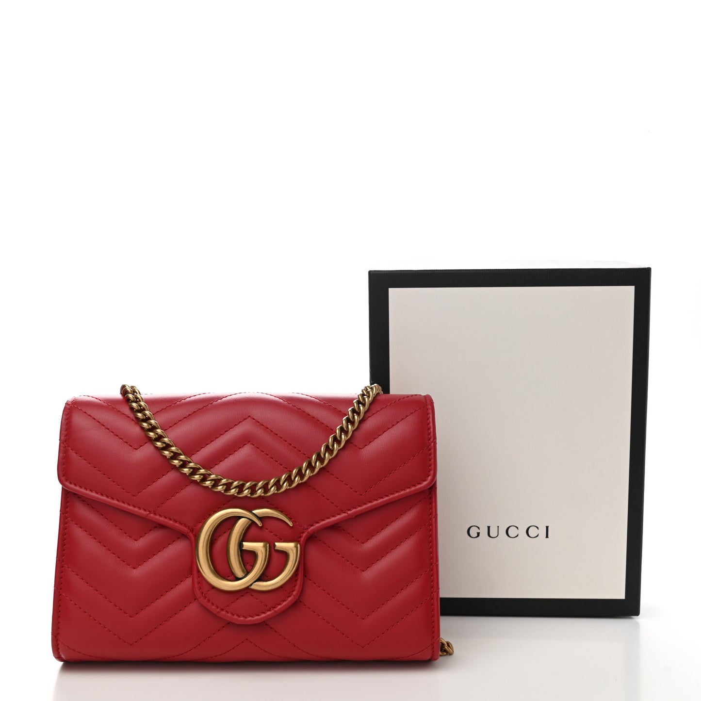 Calfskin Matelasse GG Marmont Chain Wallet Hibiscus Red