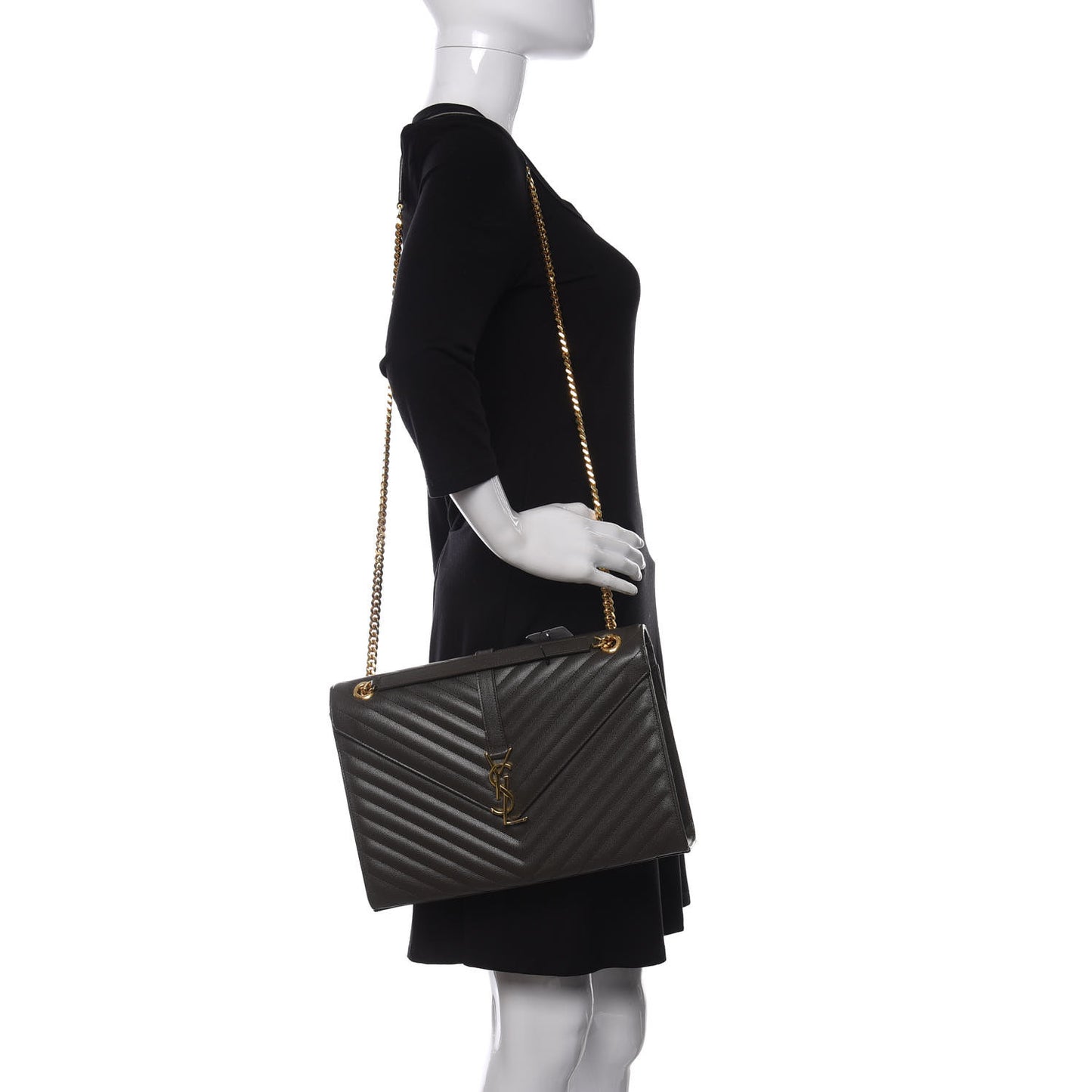 Grain De Poudre Matelasse Chevron Large Monogram Satchel Bronze
