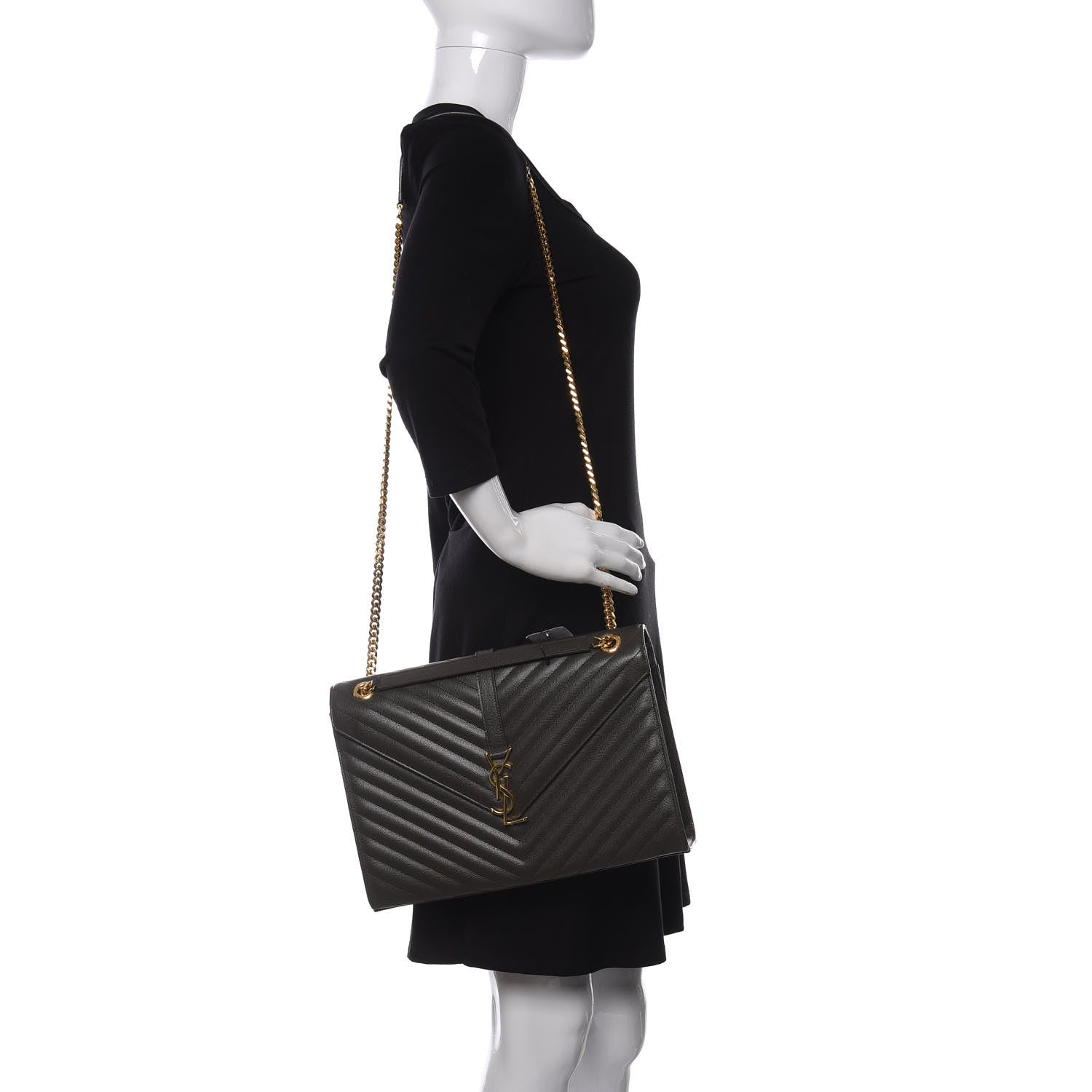 Saint Laurent Grain De Poudre Matelasse Chevron Large Monogram Satchel Bronze 2 of 11
