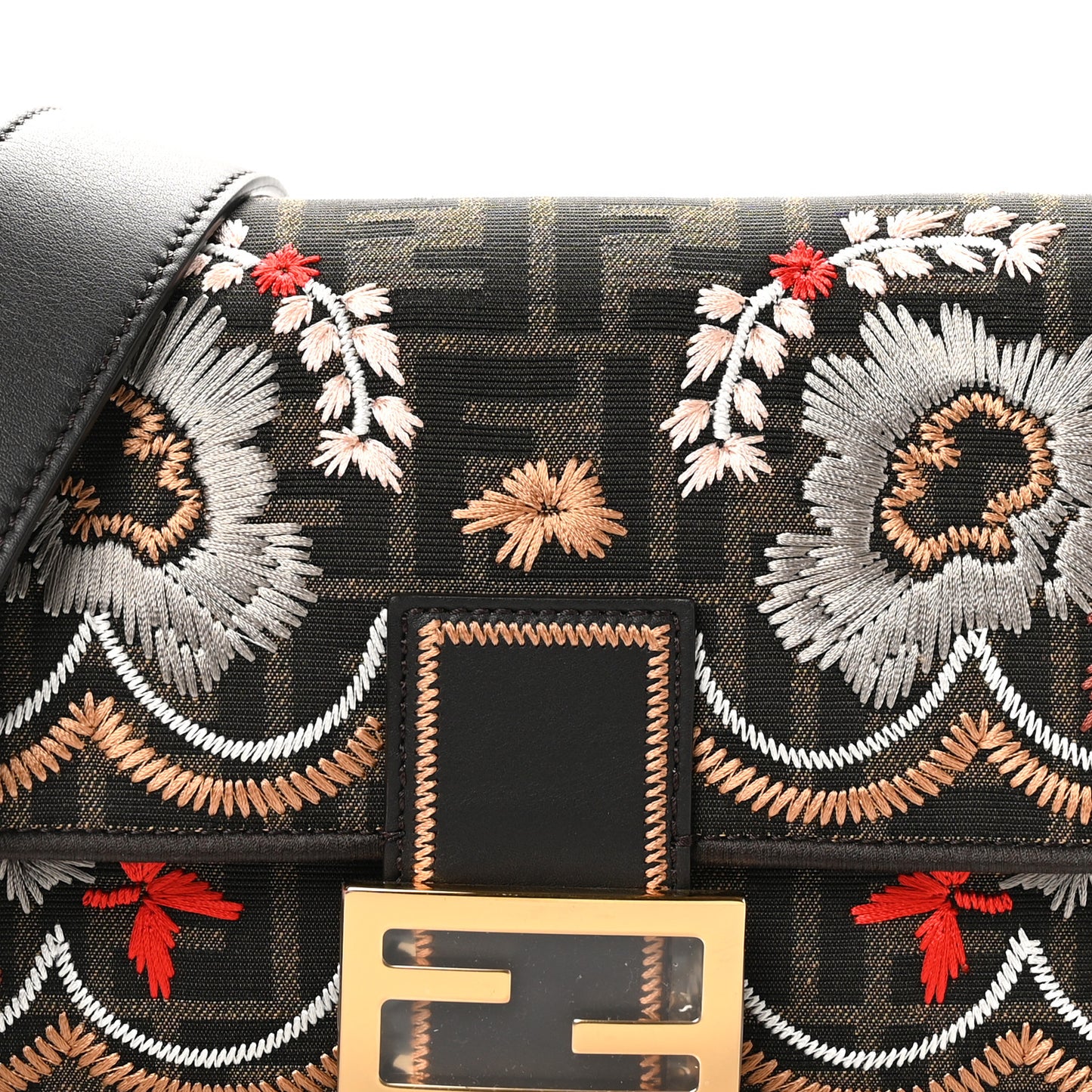 Fabric Jacquard FF 1974 Floral Embroidered Baguette Tobacco Moro Multicolor