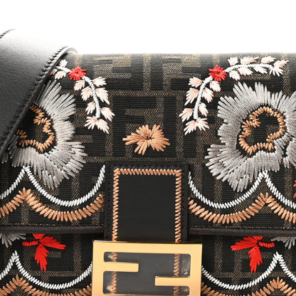 Fendi Fabric Jacquard FF 1974 Floral Embroidered Baguette Tobacco Moro Multicolor 8 of 10