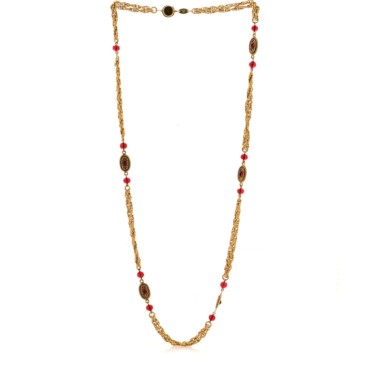 Chanel Gripoix Chicklet Sautoir Necklace Gold Red 3 of 8