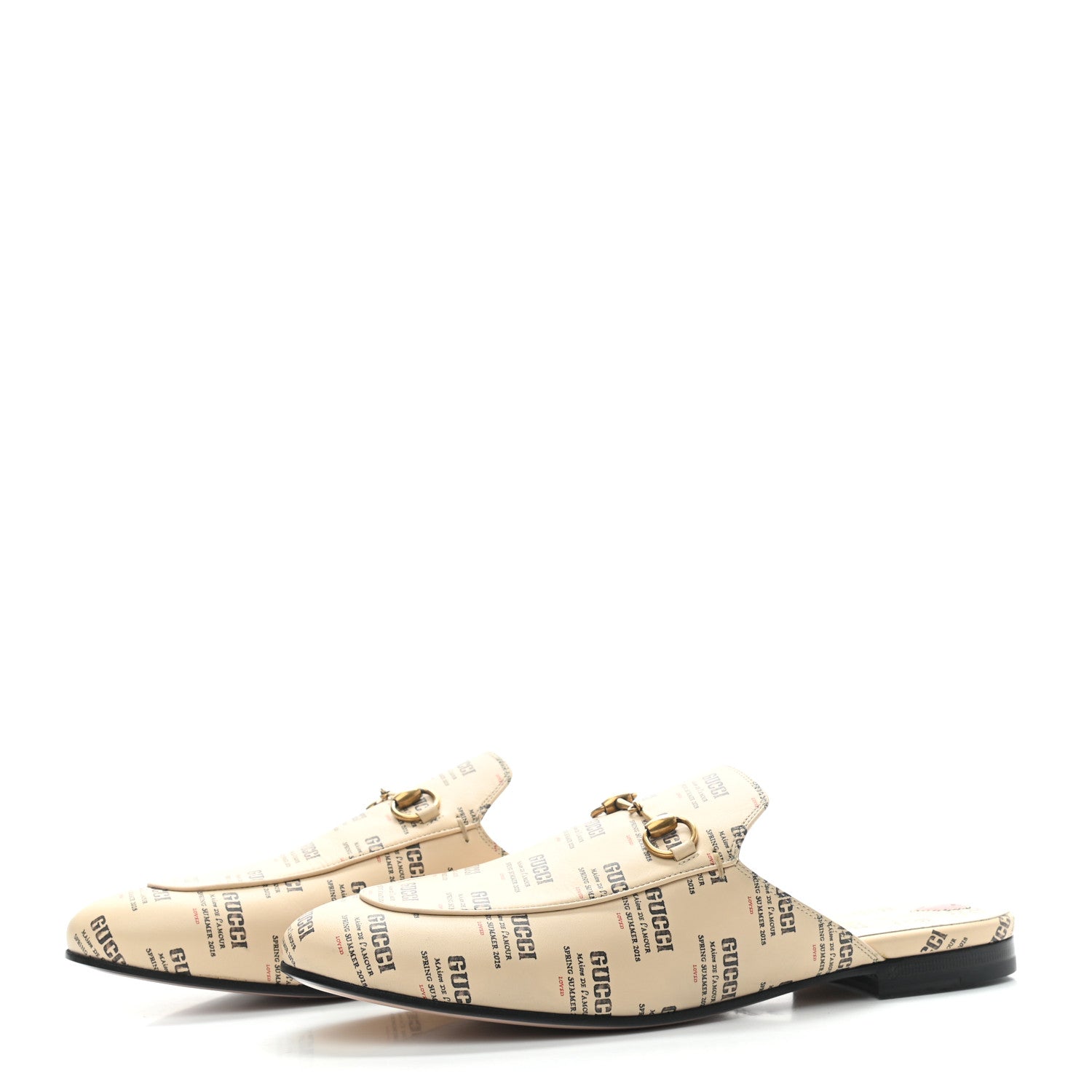 Gucci Calfskin Stamp Print Womens Princetown Slippers 40 Soy Black 3 of 7
