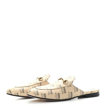 Gucci Calfskin Stamp Print Womens Princetown Slippers 40 Soy Black 3 of 7