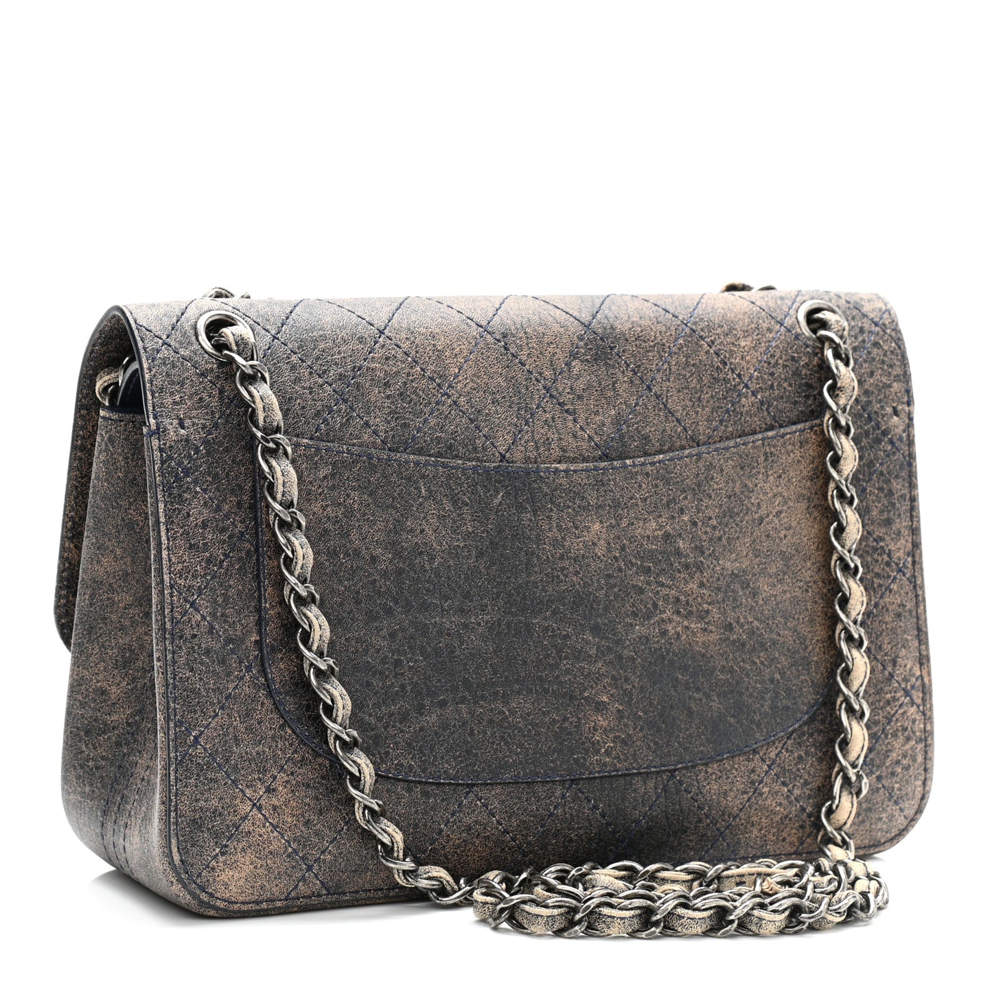 Calfskin Stitched Jumbo Double Flap Brown Blue