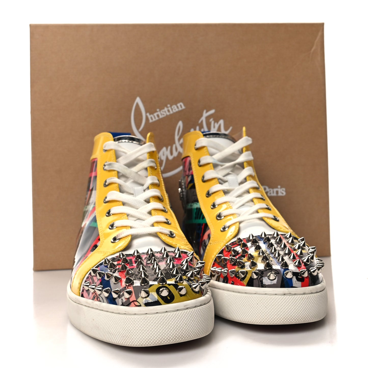 Patent Mens Louis Loubiballage Spikes Orlato Flat Sneakers 43.5 Version Multicolor