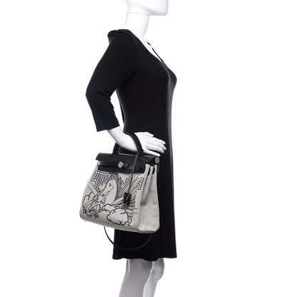 Hermes Vache Hunter Toile Pegase Pop Herbag Zip Retourne 31 PM Bleu Indigo 3 of 14