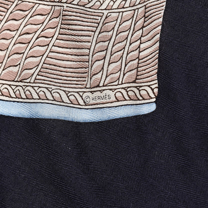Hermes Cashmere Silk Selle d'Officier En Grande Tenue Shawl 140 Marine Petrole Ciel 3 of 8