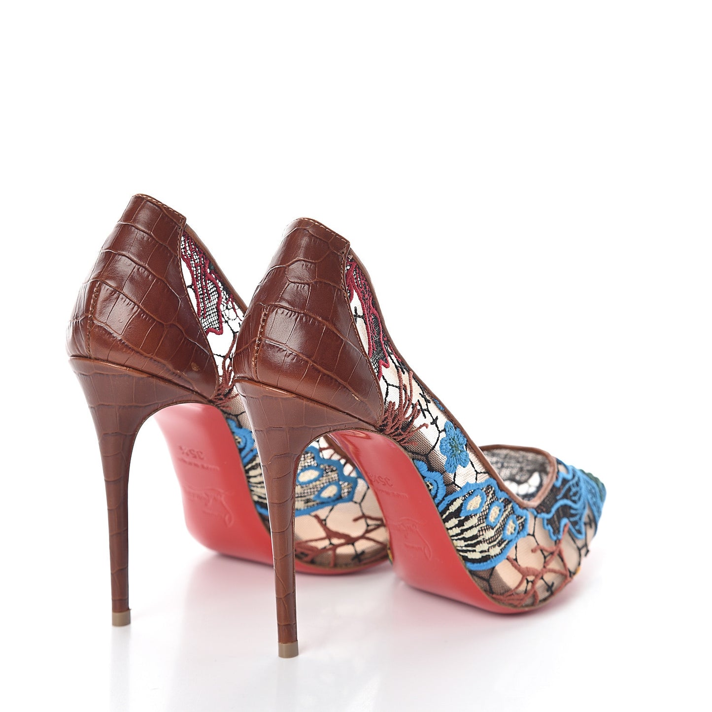 Lace Calfskin Crocodile Embossed Follies 100 Pumps 35.5 Cuoio Multicolor