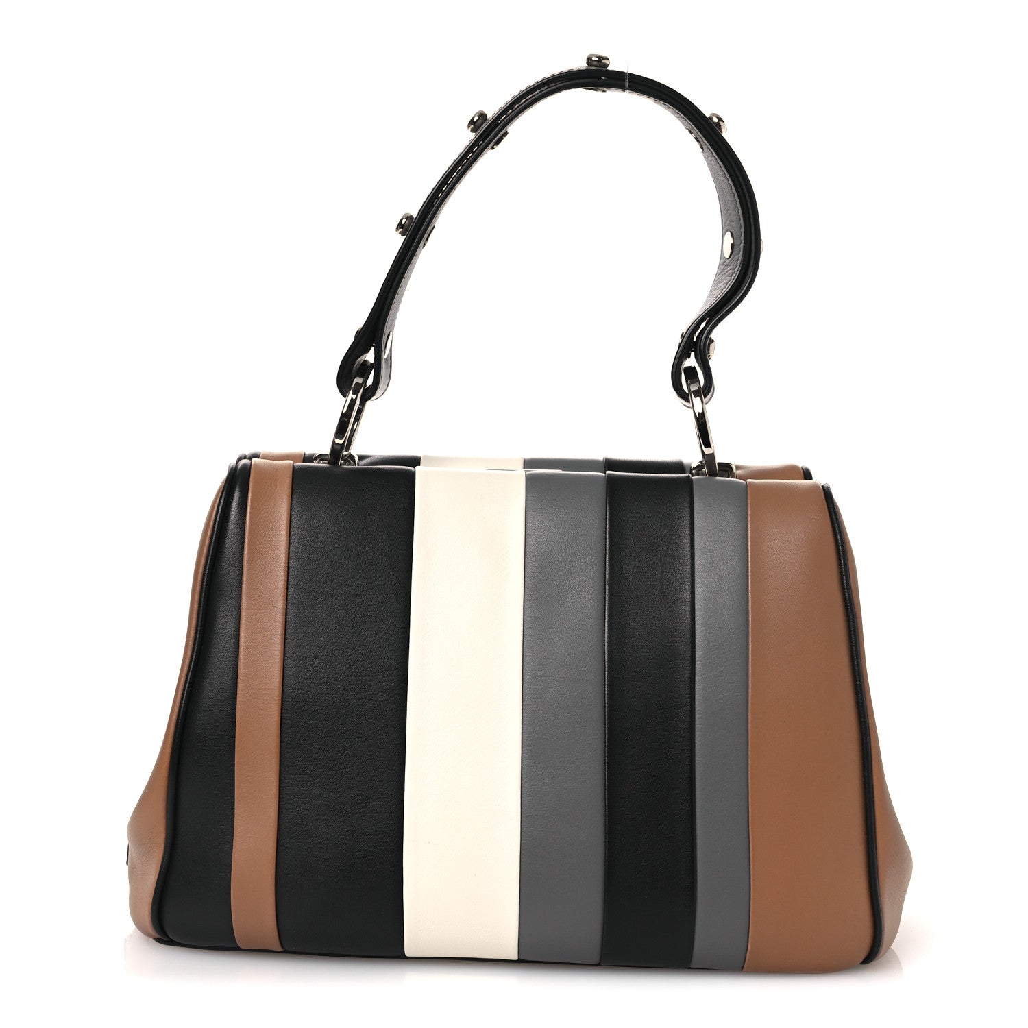 Prada Calfskin Baiadera Striped Frame Bag Caramel Black White 1 of 11