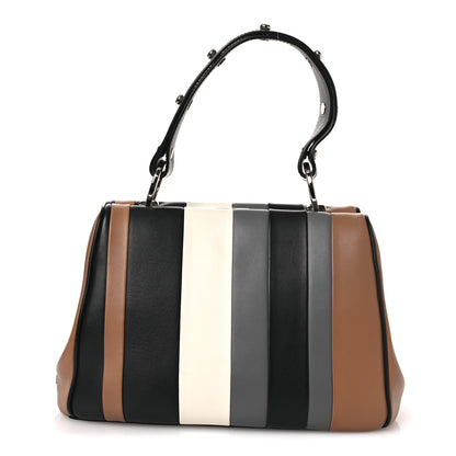 Prada Calfskin Baiadera Striped Frame Bag Caramel Black White 1 of 11